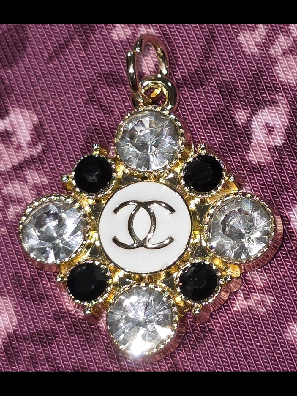 NWOT CHANEL Gold-Tone Crystal Pendant with Black and White Accents